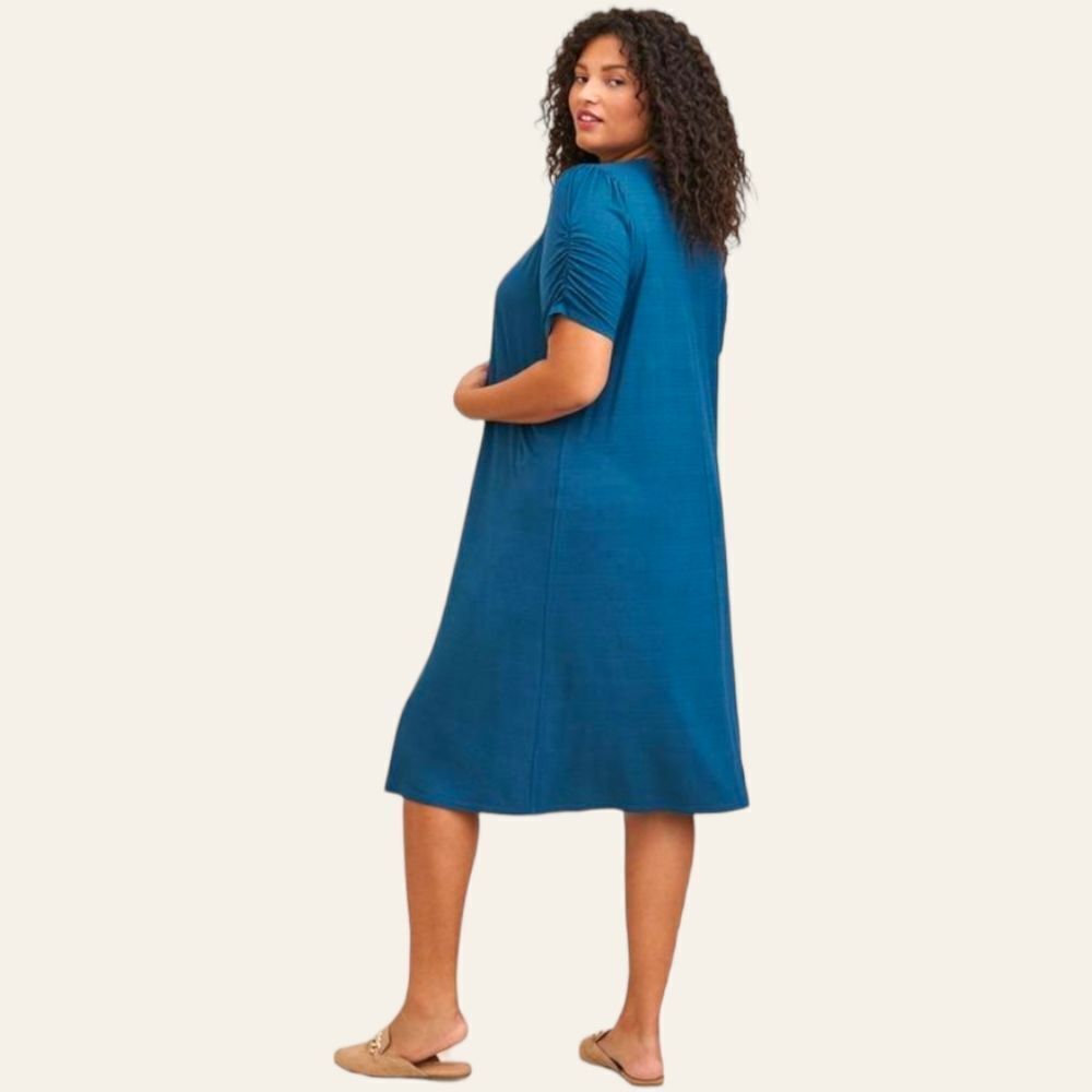TORRID NEW Plus Size Blue Ruched Short Sleeve Fit & Flare Duster. - Picture 8 of 16